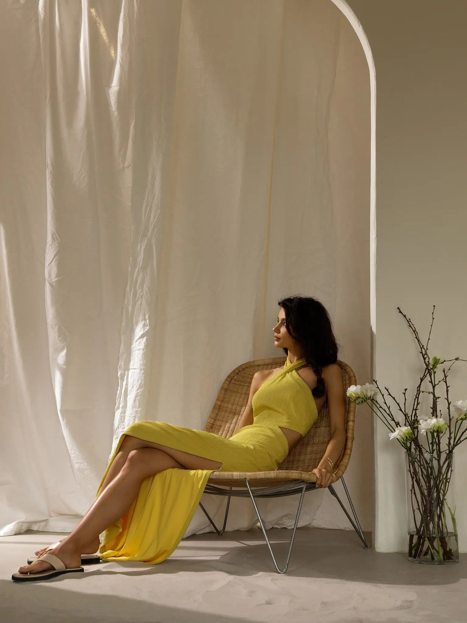 Halter Side Slit Long Dress