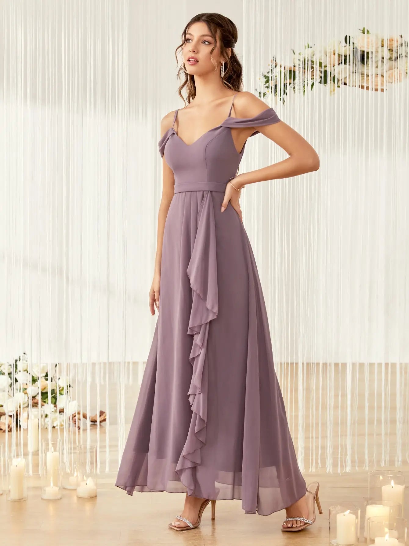 Draped Front Cold Shoulder Dress