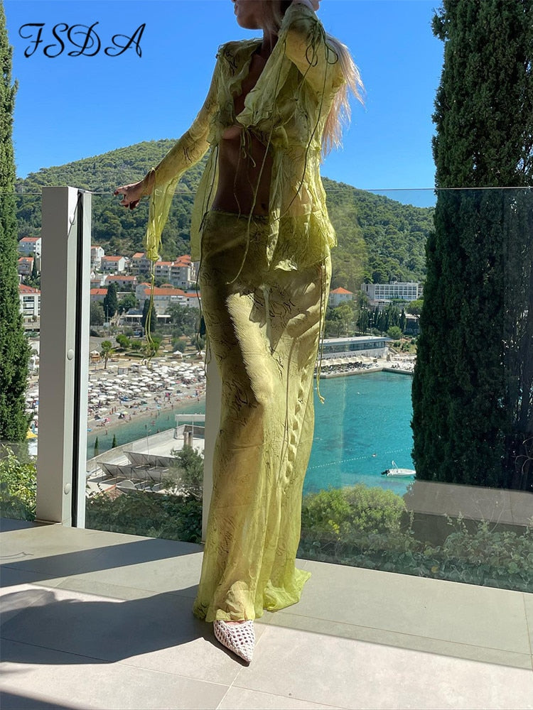 Mesh Long Sleeve 2 Piece Set