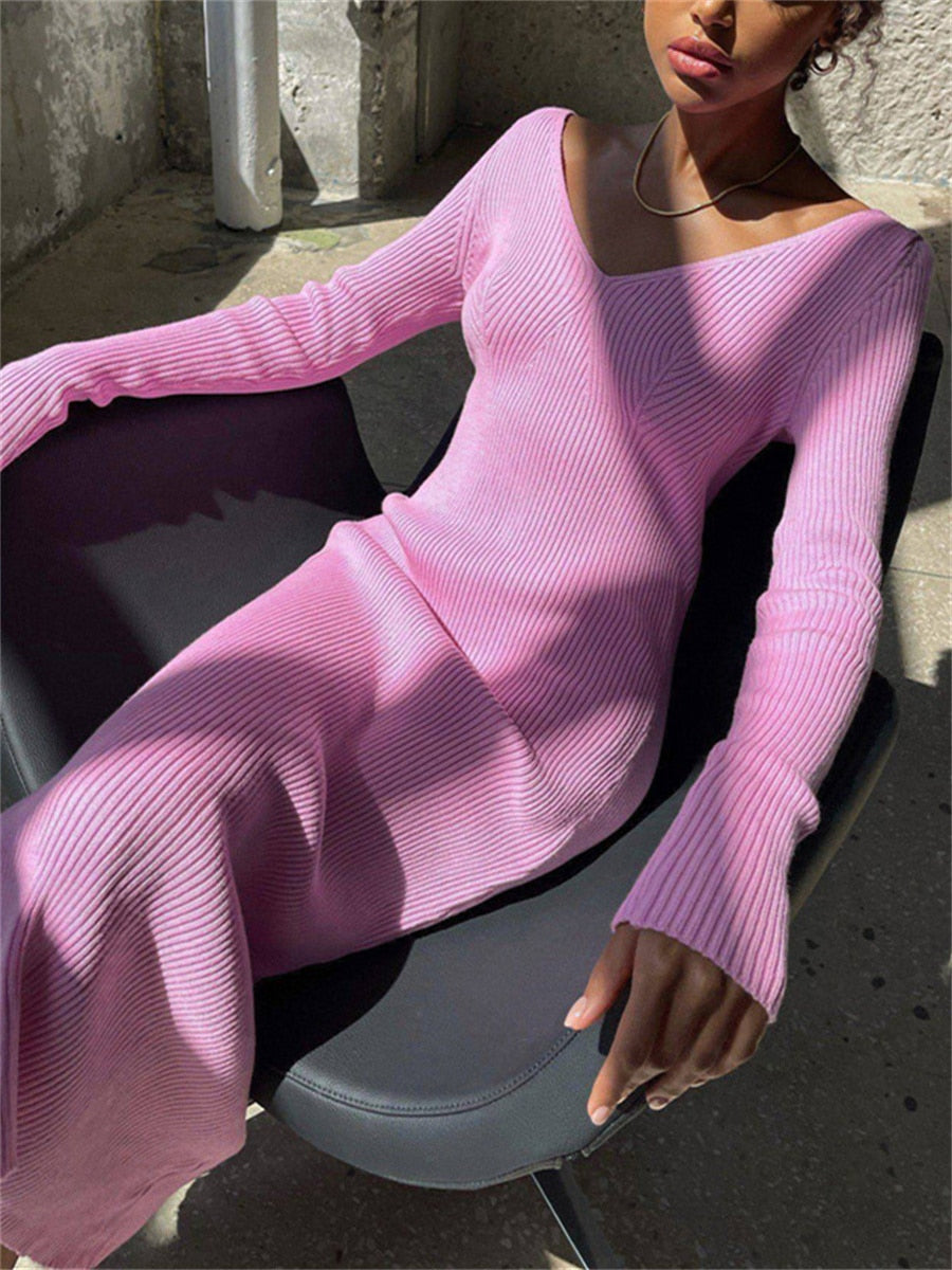 Knit Wrap Bodycon Midi Dress