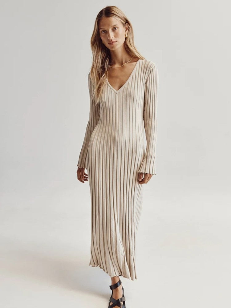 Sofia Ribbed Knitted Midi Dress