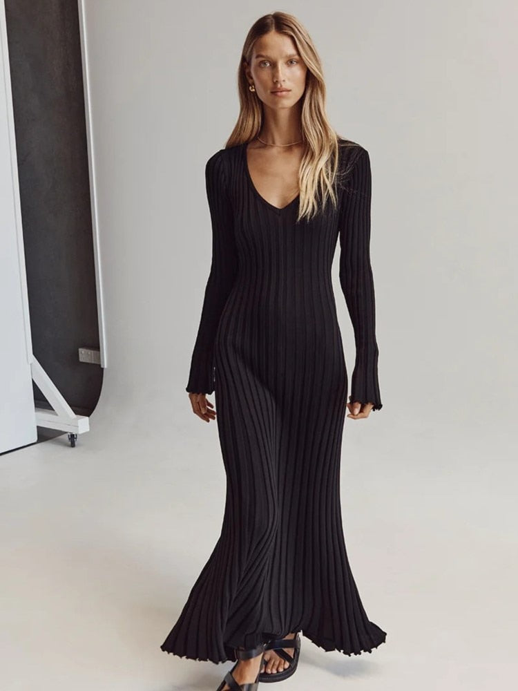 Sofia Ribbed Knitted Midi Dress