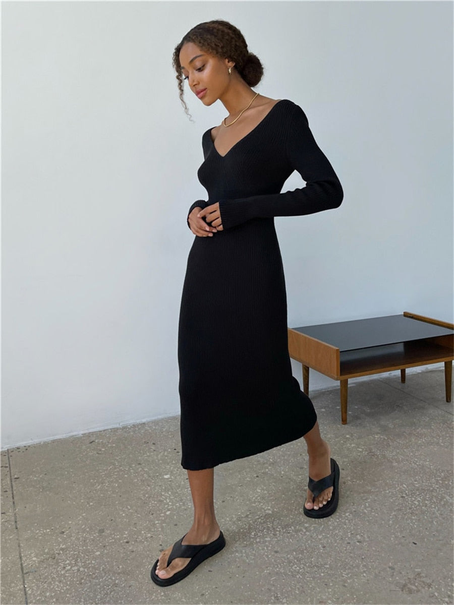 Knit Wrap Bodycon Midi Dress