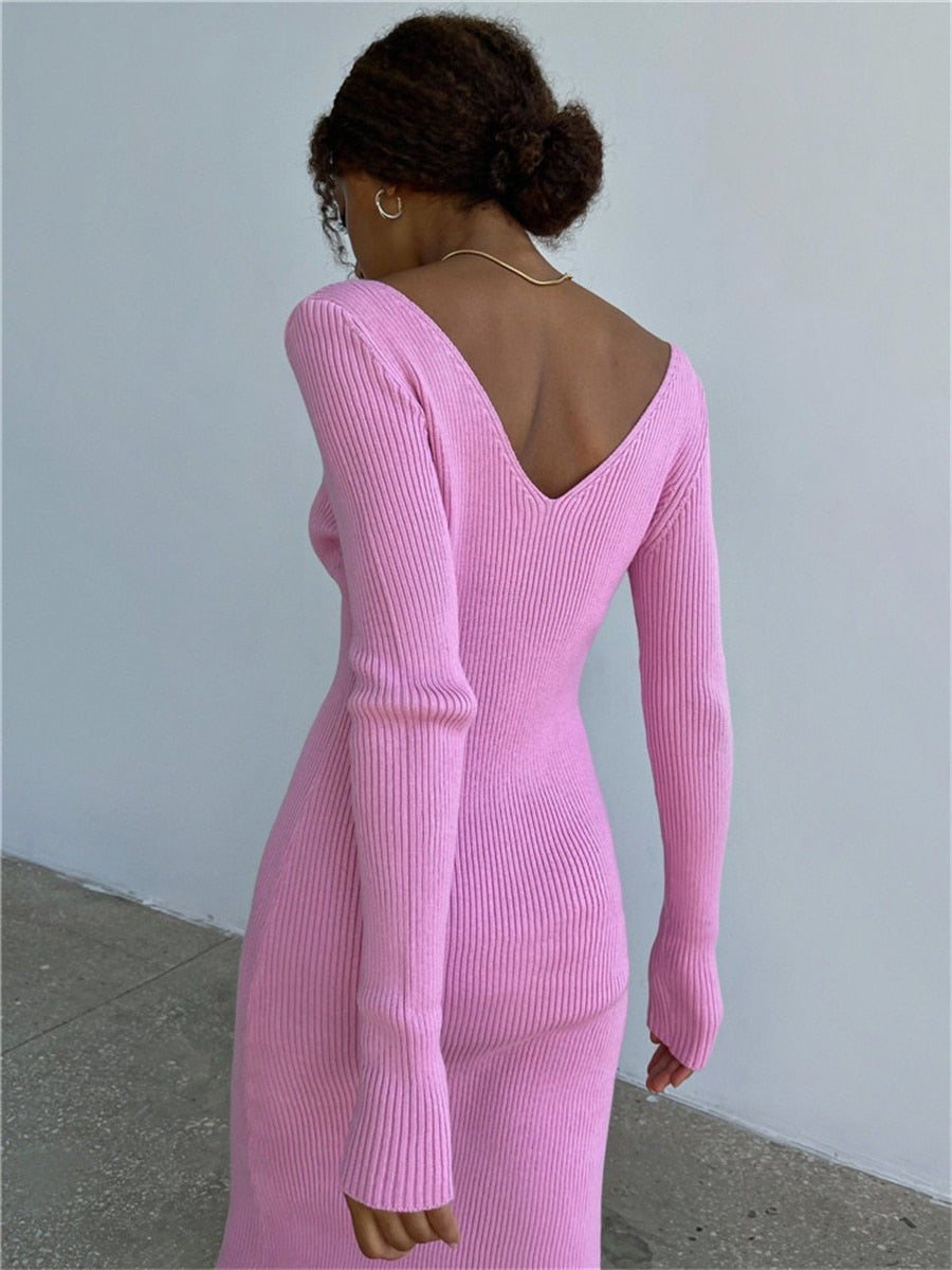 Knit Wrap Bodycon Midi Dress