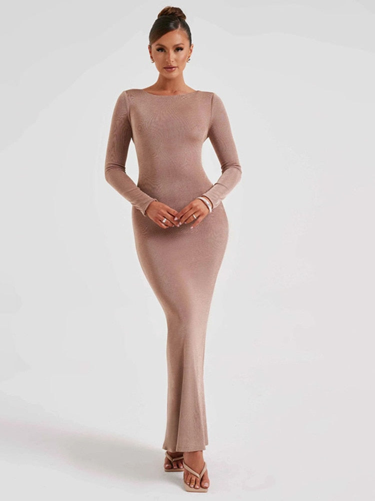 Long Sleeve Serenity Backless Maxi Dress