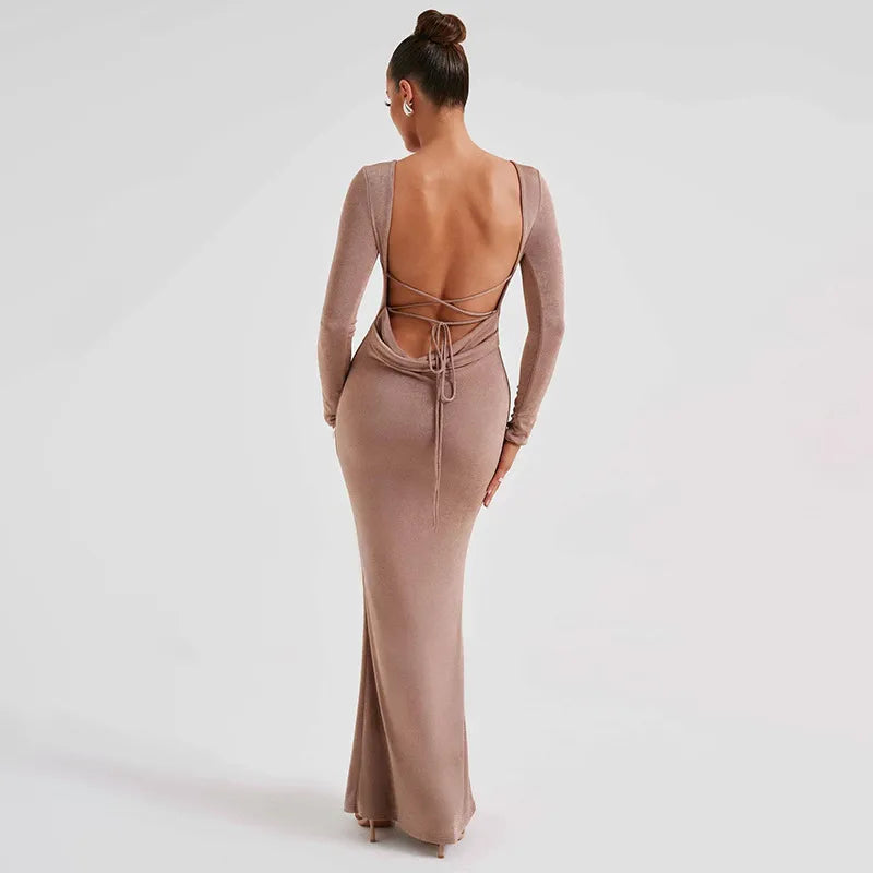 Long Sleeve Serenity Backless Maxi Dress