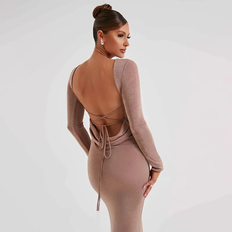 Long Sleeve Serenity Backless Maxi Dress