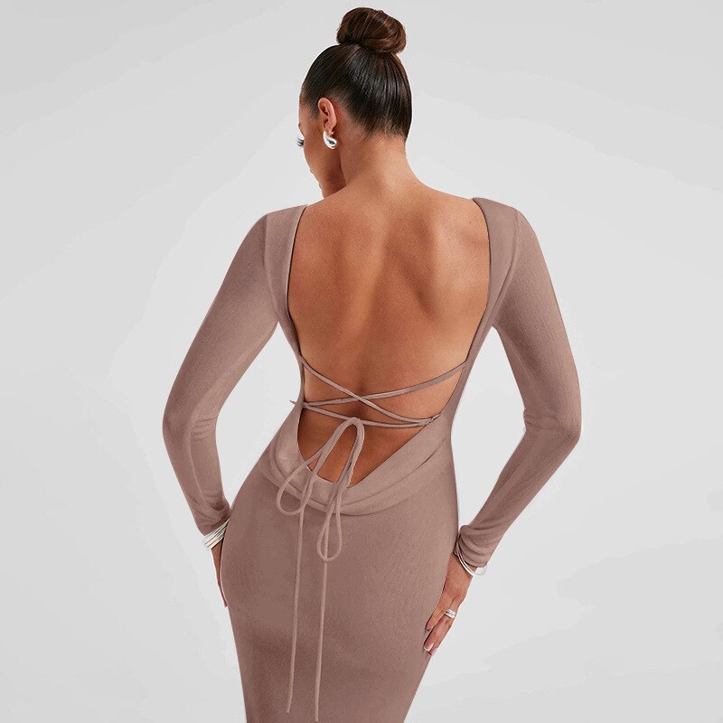 Long Sleeve Serenity Backless Maxi Dress