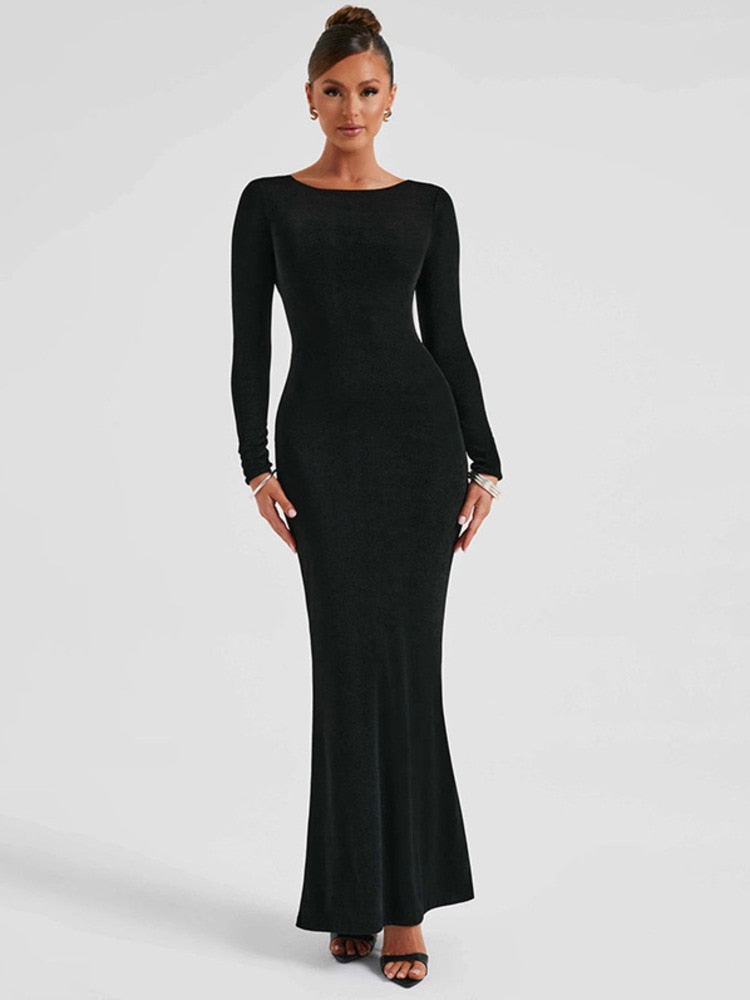 Long Sleeve Serenity Backless Maxi Dress