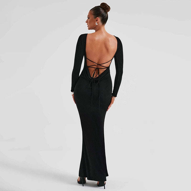 Long Sleeve Serenity Backless Maxi Dress