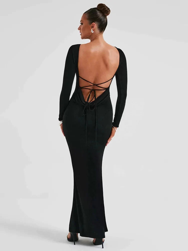 Long Sleeve Serenity Backless Maxi Dress