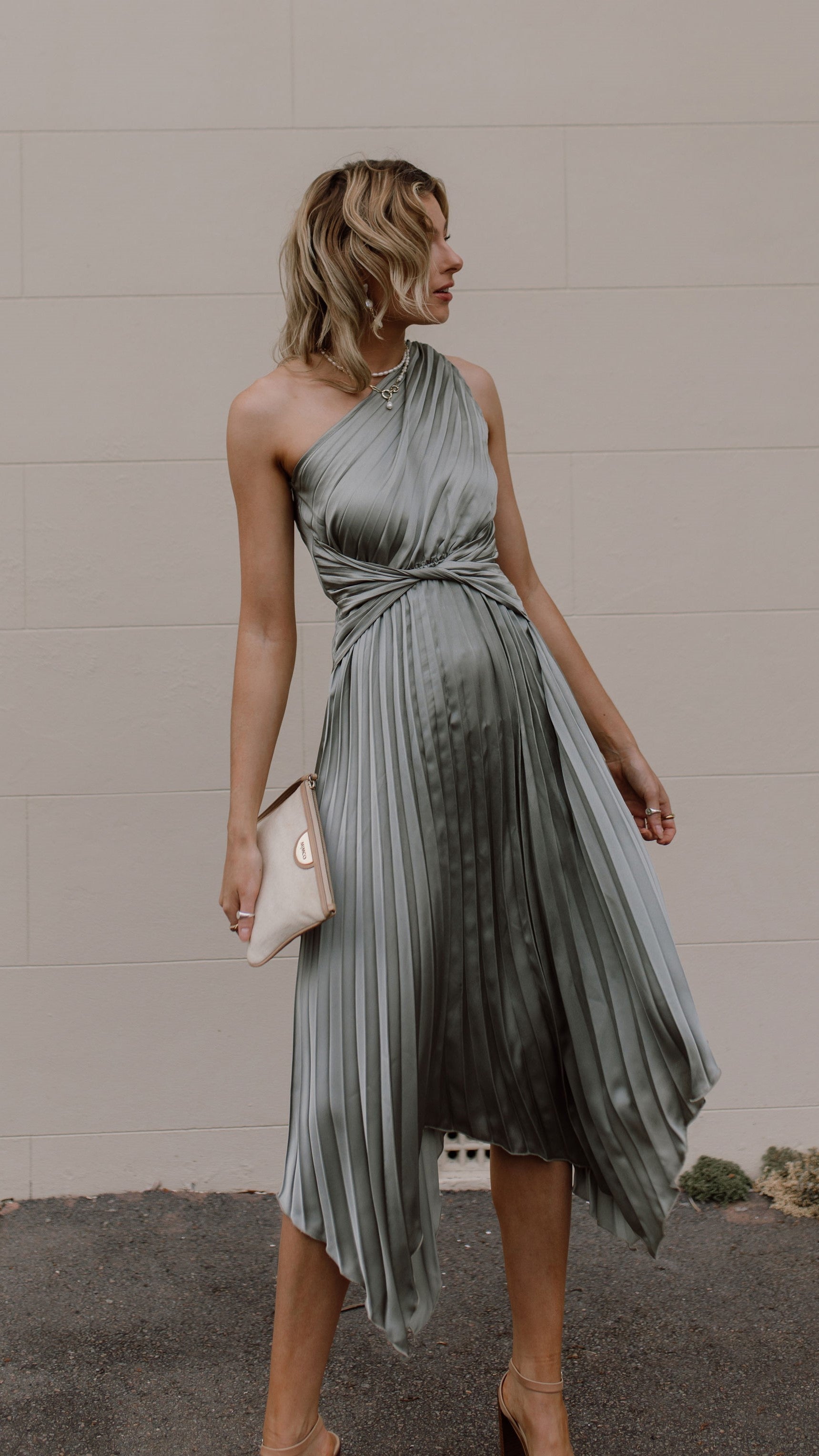 Cali One Shoulder Midi Dress - Olive