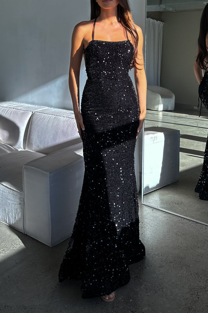 Monera Sequin Gown - Black