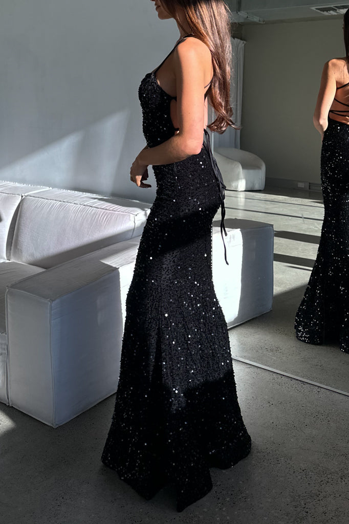 Monera Sequin Gown - Black