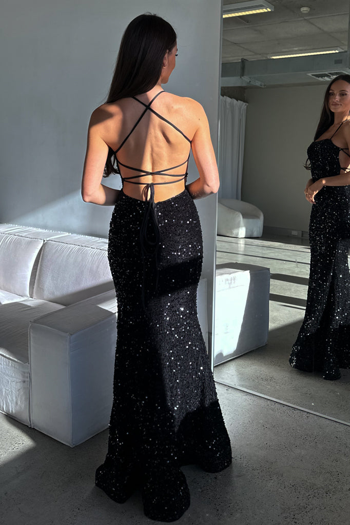 Monera Sequin Gown - Black