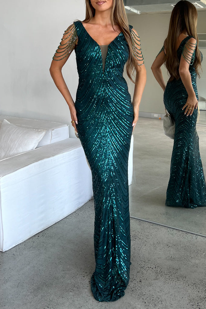 Valencia Sequin Gown - Emerald Green