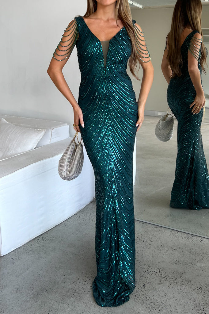 Valencia Sequin Gown - Emerald Green