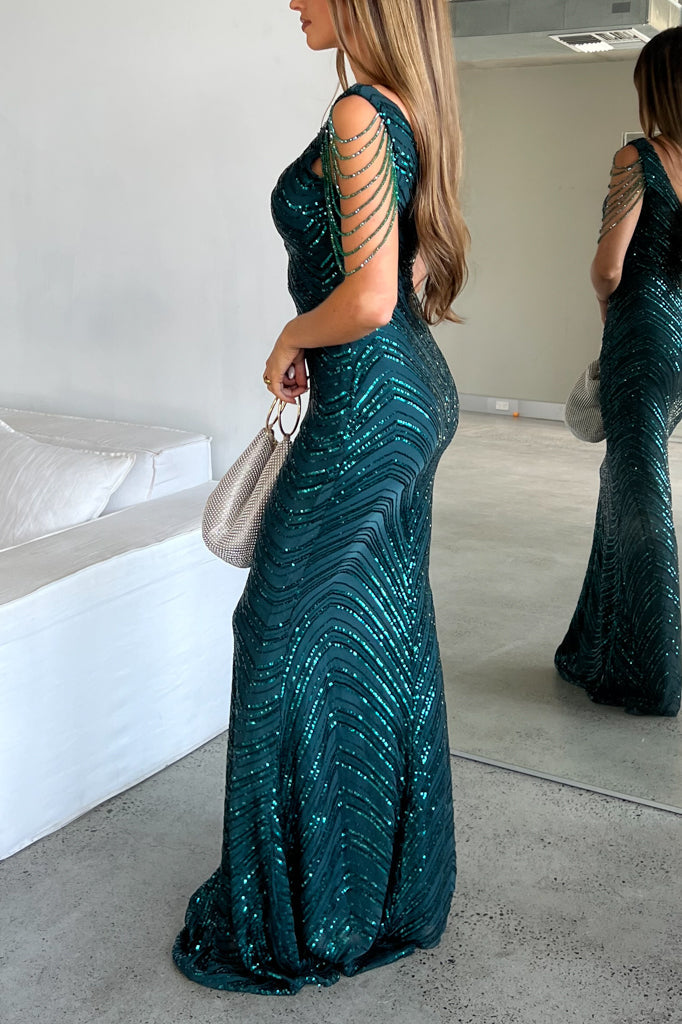 Valencia Sequin Gown - Emerald Green