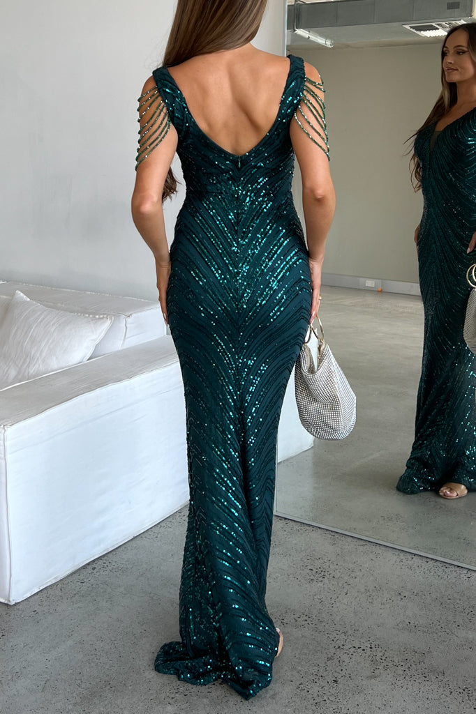 Valencia Sequin Gown - Emerald Green