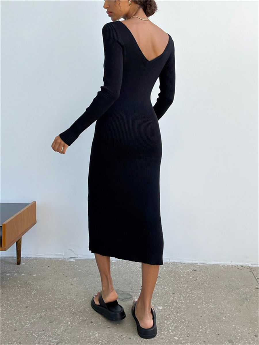 Knit Wrap Bodycon Midi Dress