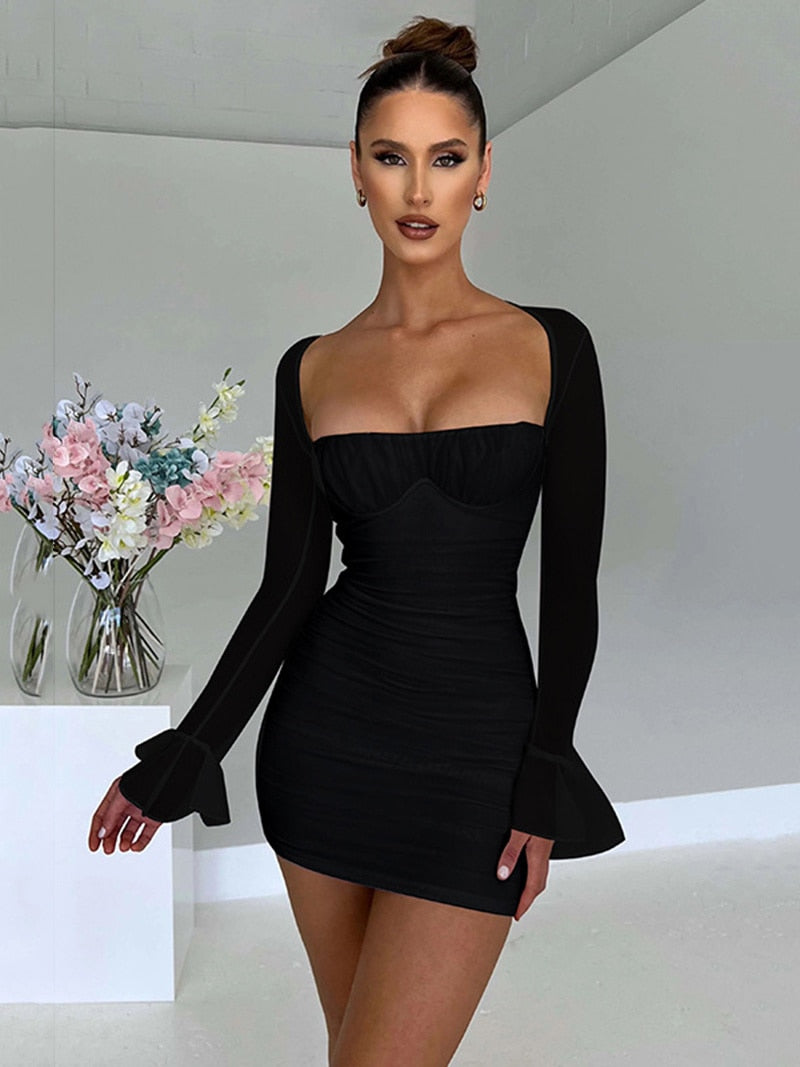 Long Sleeve Sweetheart Neckline Mini Dress