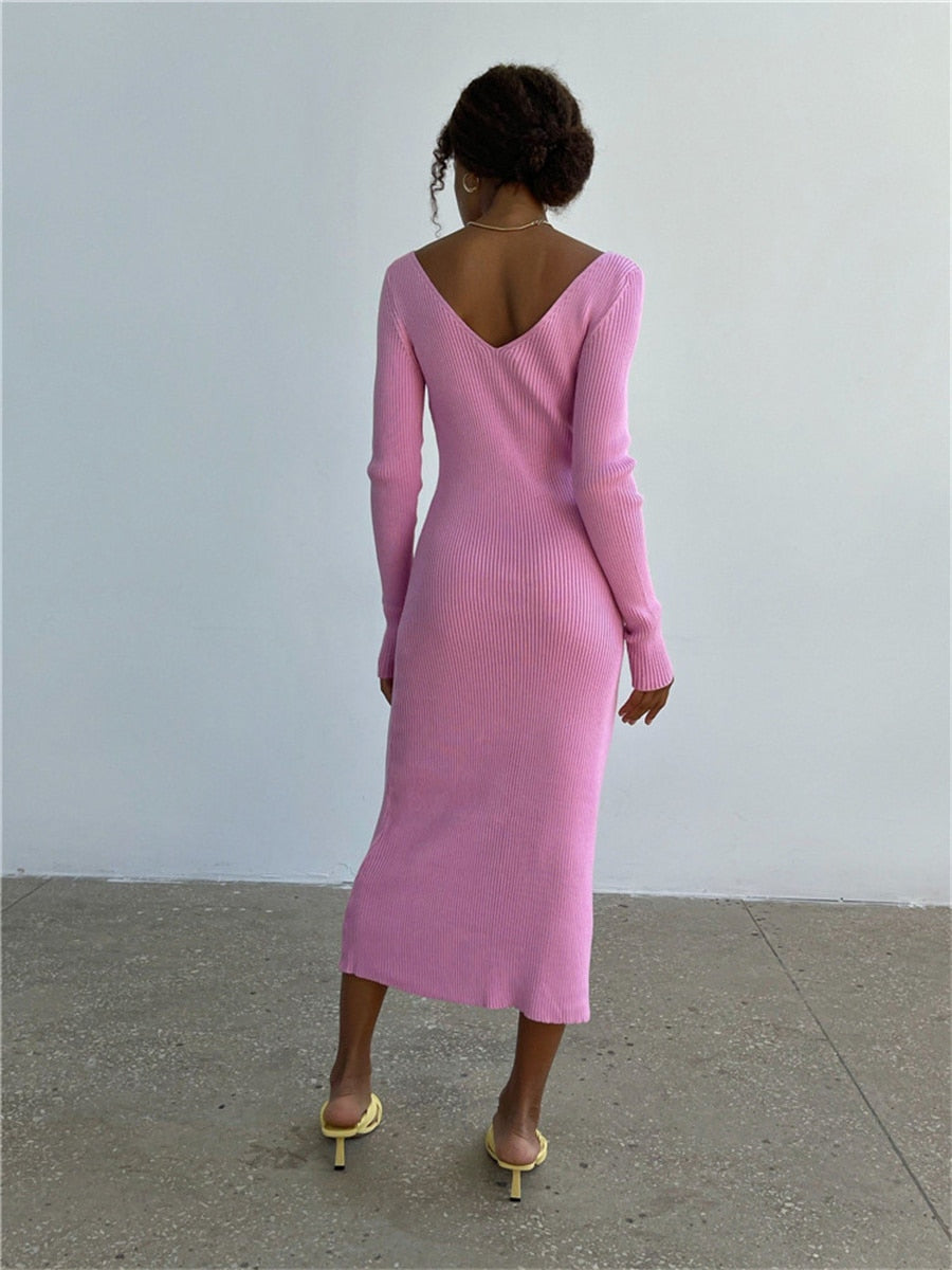 Knit Wrap Bodycon Midi Dress