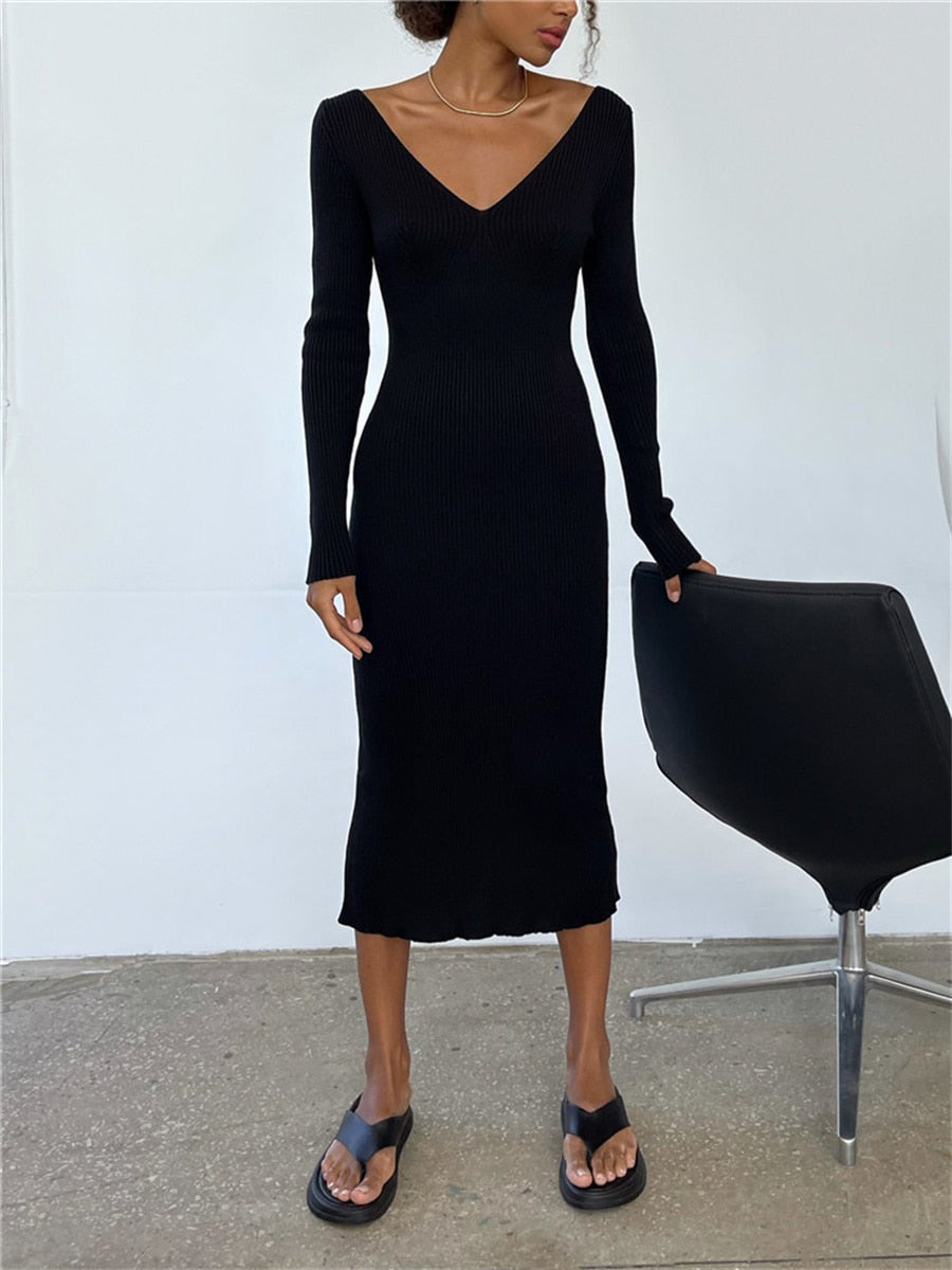 Knit Wrap Bodycon Midi Dress