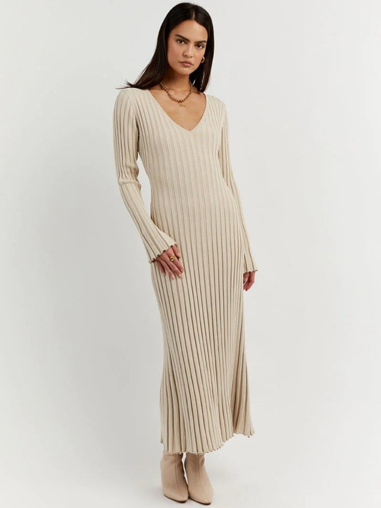 Sofia Ribbed Knitted Midi Dress