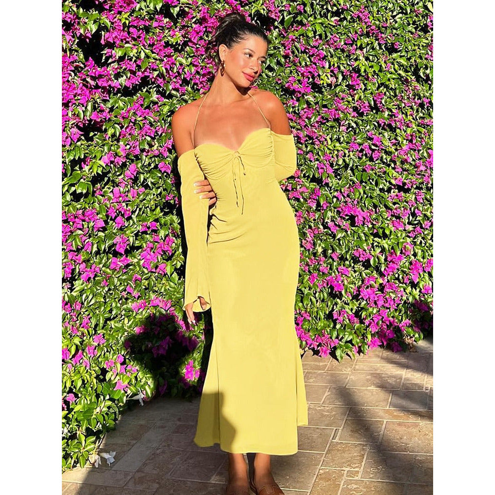 Lace Up Halter Backless  Bodycon Midi Dress
