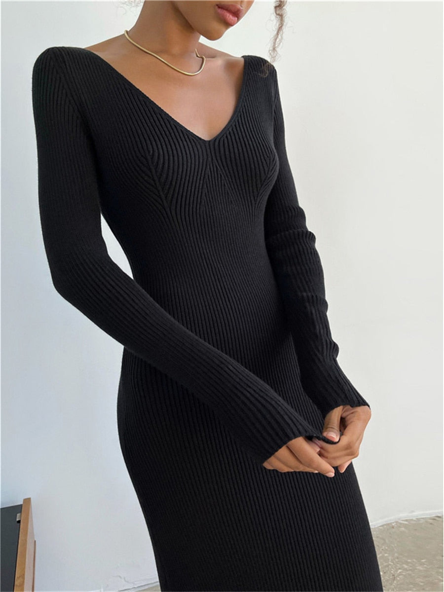 Knit Wrap Bodycon Midi Dress