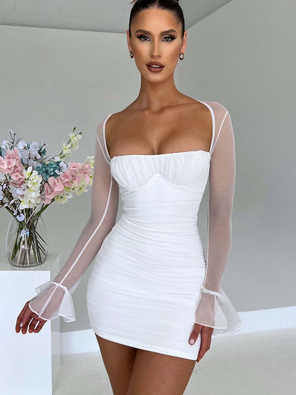 Long Sleeve Sweetheart Neckline Mini Dress