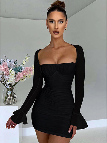 Long Sleeve Sweetheart Neckline Mini Dress