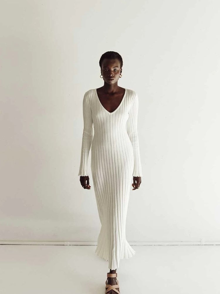 Sofia Ribbed Knitted Midi Dress