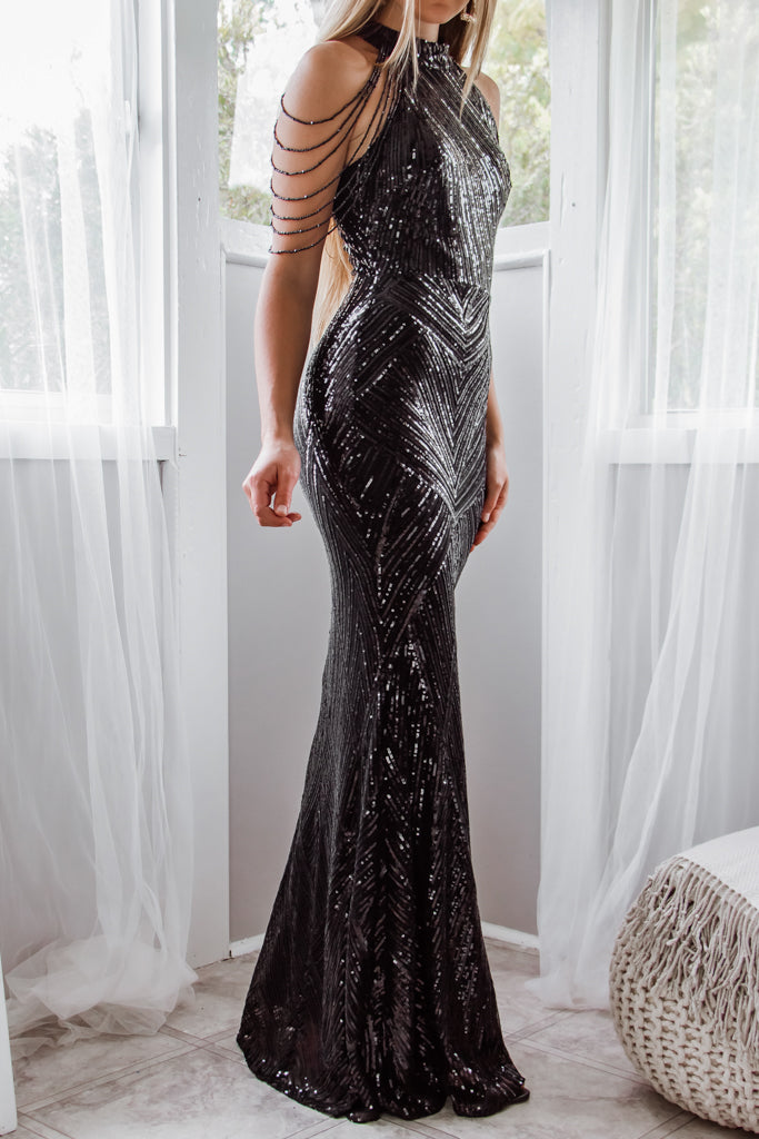 Nicoletta Sequin Gown - Black