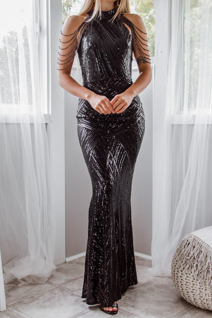 Nicoletta Sequin Gown - Black