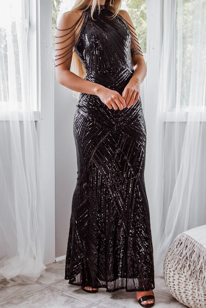 Nicoletta Sequin Gown - Black