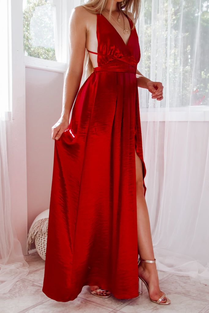 Bonita Satin Gown - Ruby