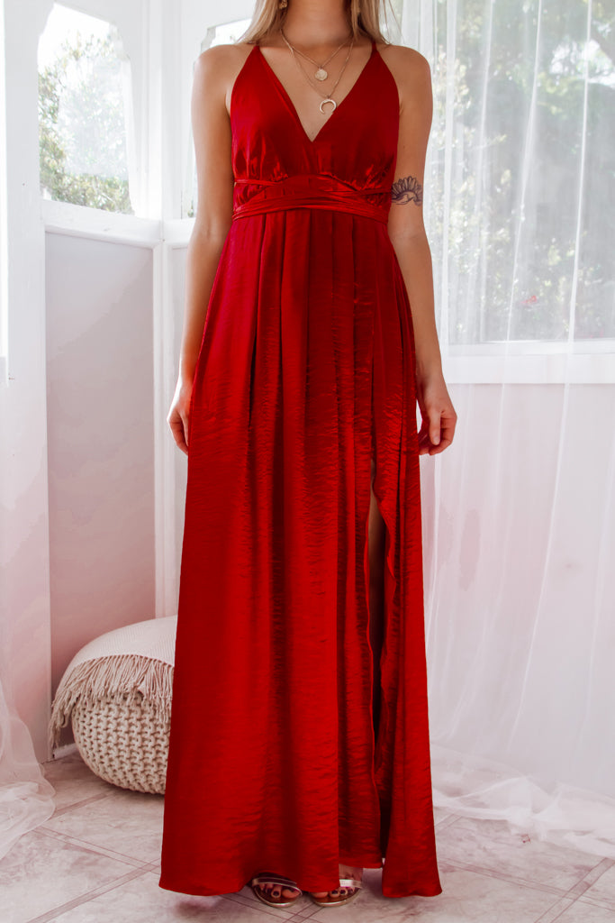 Bonita Satin Gown - Ruby