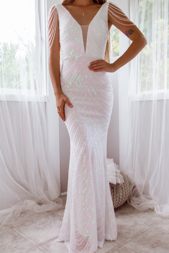 Valencia Sequin Gown - White