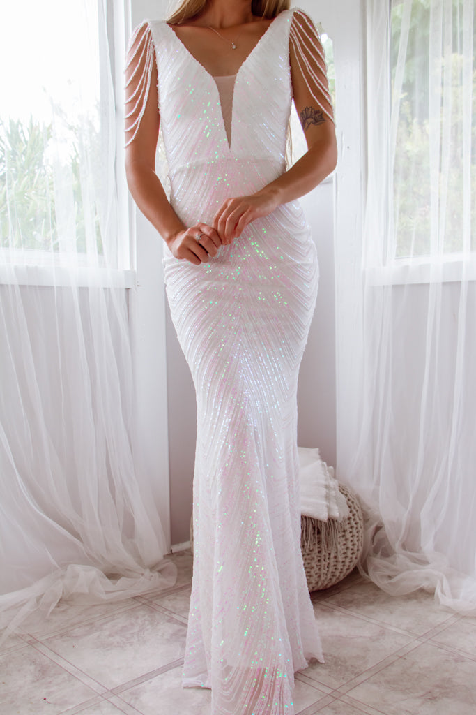 Valencia Sequin Gown - White