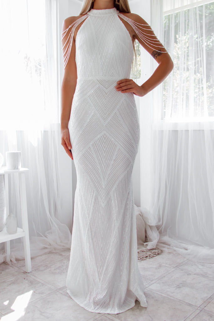 Nicoletta Sequin Gown - White