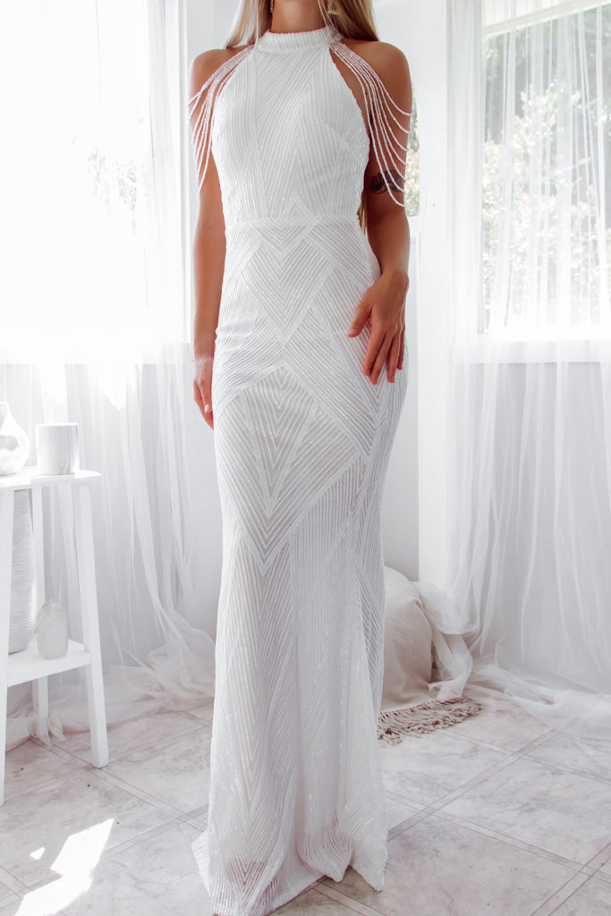 Nicoletta Sequin Gown - White